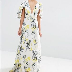 ASOS watercolor floral maxi with cape sleeves
